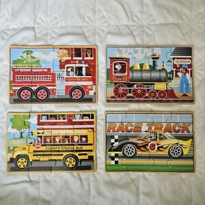 Melissa & Doug Vehicles 4-in-1 Wooden Jigsaw Puzzles in a Stora